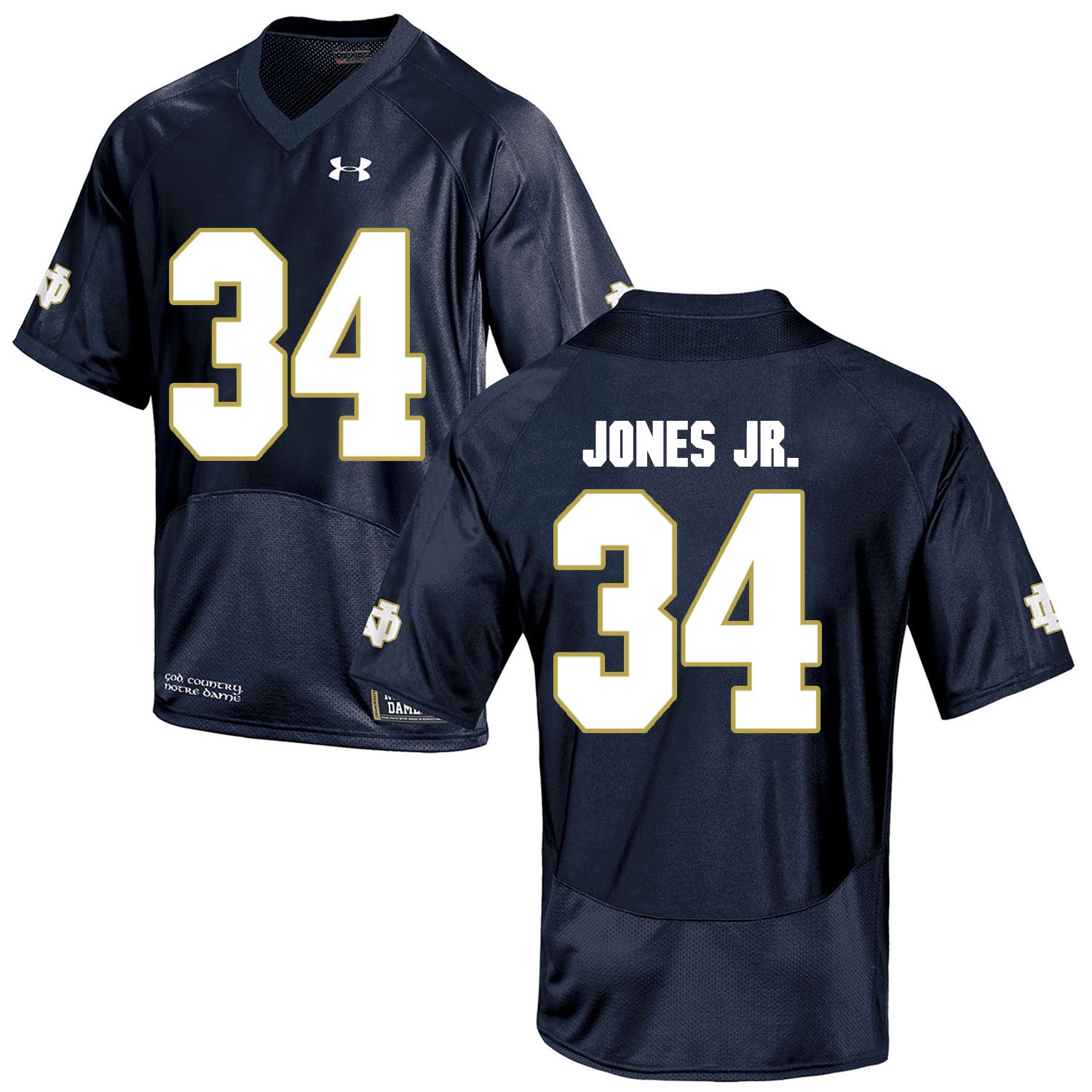 Men Norte Dame Fighting Irish #34 Jones jr Navy Blue Customized NCAA Jerseys->->Custom Jersey